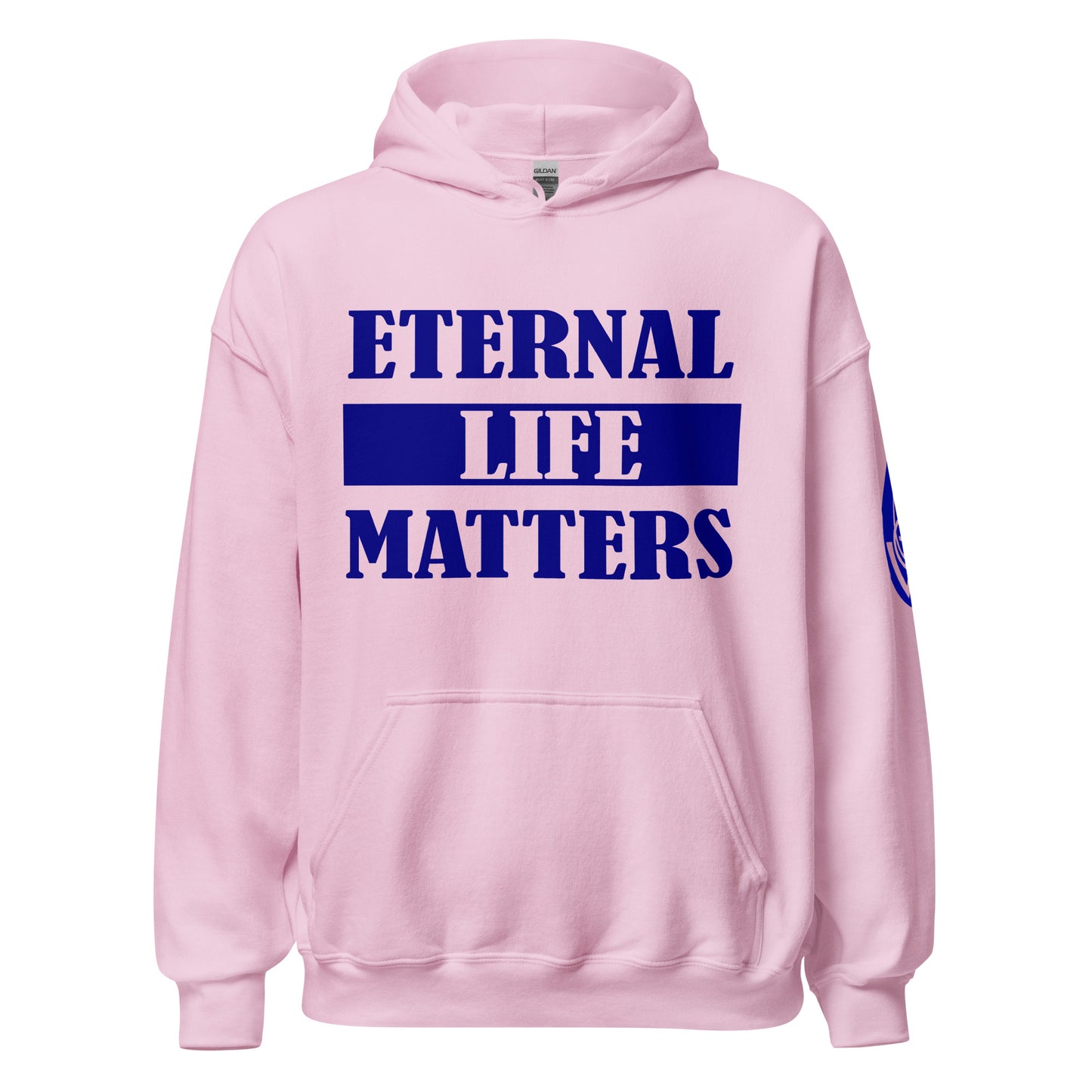 Eternal Life Matters Pull Over Hoodie w/ Navy Blue Lettering